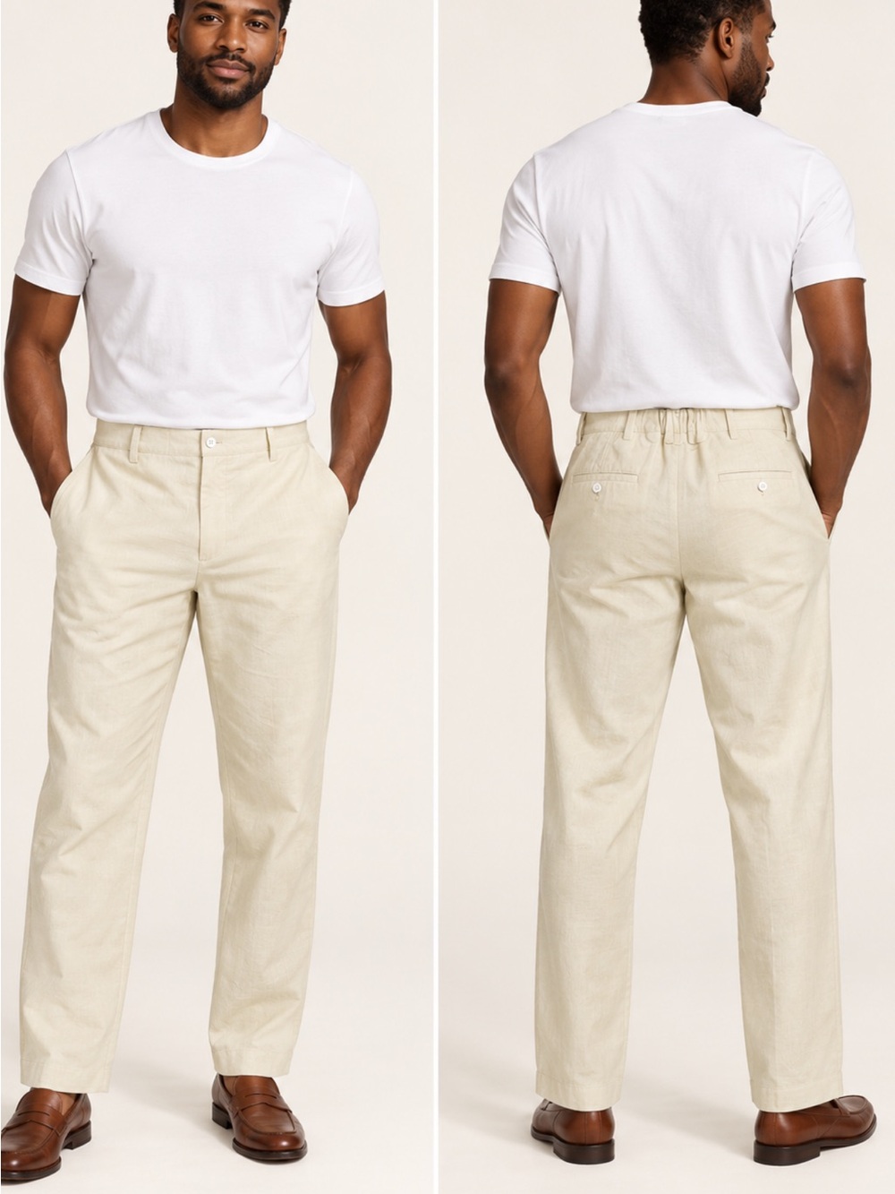 Men's Neutral Straight-Leg Chinos in Light Cream